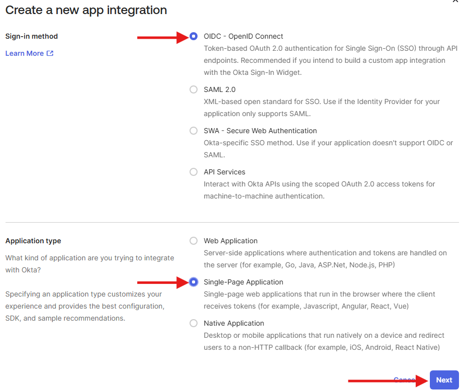 Create a new app integration